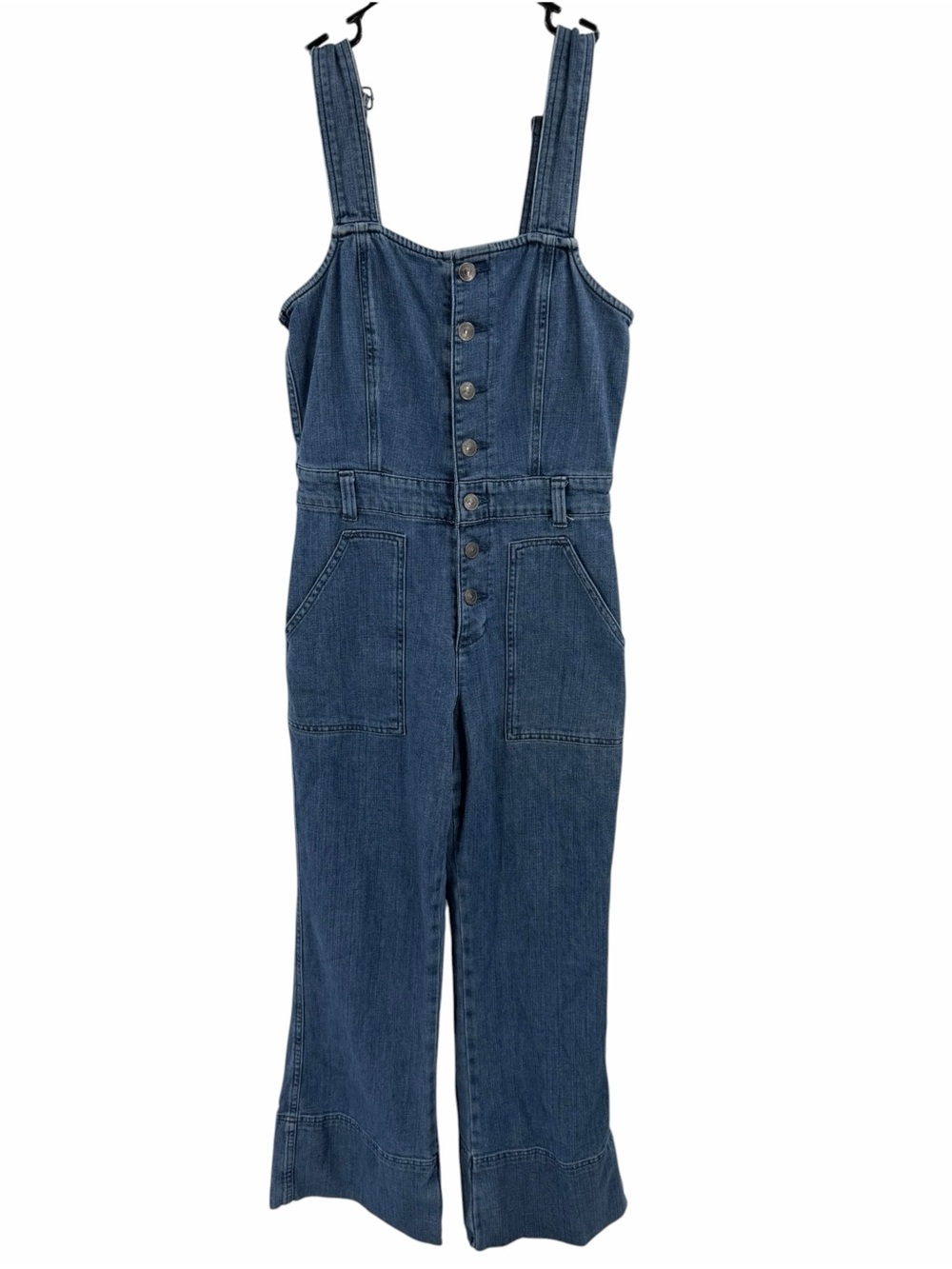 Aerie Blue Denim Kick Flare Utility Jumpsuit Overalls Button Front 90s Small